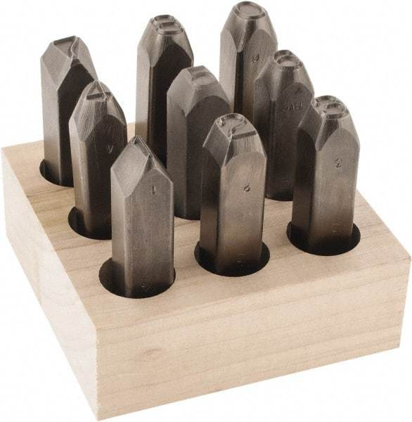 C.H. Hanson - 9 Piece, 1/2" Character Steel Stamp Set - Figures, Reverse - Industrial Tool & Supply