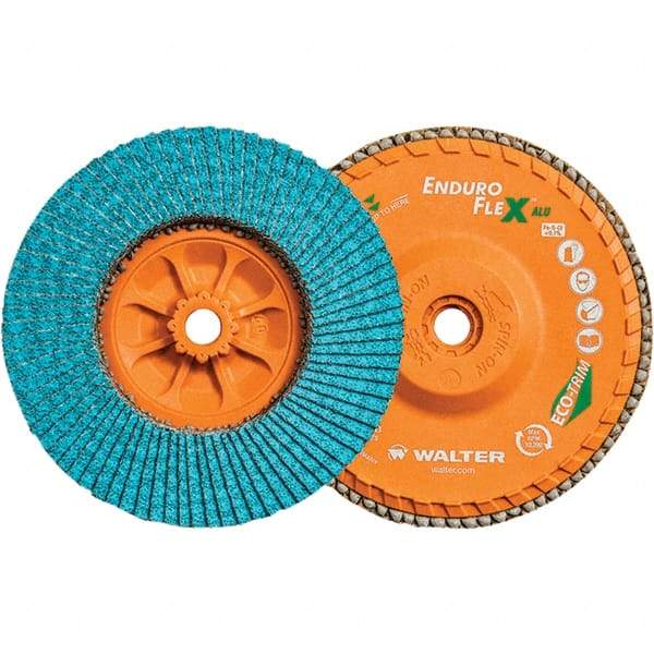 WALTER Surface Technologies - 80 Grit, 6" Disc Diam, 5/8-11 Center Hole, Type 27 Zirconia Alumina Flap Disc - 10,200 Max RPM, Polyester Backing, Arbor Attaching System, Coated - Industrial Tool & Supply