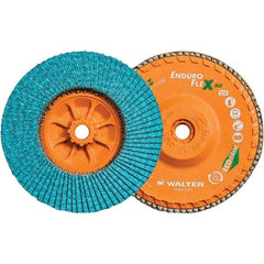 WALTER Surface Technologies - 80 Grit, 6" Disc Diam, 5/8-11 Center Hole, Type 27 Zirconia Alumina Flap Disc - 10,200 Max RPM, Polyester Backing, Arbor Attaching System, Coated - Industrial Tool & Supply