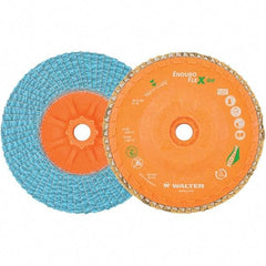 WALTER Surface Technologies - 80 Grit, 4-1/2" Disc Diam, 5/8-11 Center Hole, Type 27 Zirconia Alumina Flap Disc - 13,300 Max RPM, Polyester Backing, Arbor Attaching System, Coated - Industrial Tool & Supply