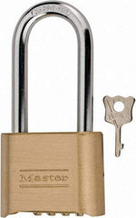 Master Lock - 2" Body Width, 2-1/4" Shackle Clearance, Solid Brass Combination Lock - 5/16" Shackle Diam, 1" Shackle Width - Industrial Tool & Supply
