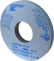Norton - 14" Diam x 5" Hole x 1-1/2" Thick, K Hardness, 80 Grit Surface Grinding Wheel - Ceramic, Type 1, Medium Grade, 1,800 Max RPM, Vitrified Bond, No Recess - Industrial Tool & Supply