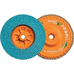 WALTER Surface Technologies - 60 Grit, 6" Disc Diam, 5/8-11 Center Hole, Type 27 Zirconia Alumina Flap Disc - 10,200 Max RPM, Polyester Backing, Arbor Attaching System, Coated - Industrial Tool & Supply