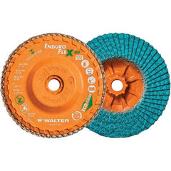 WALTER Surface Technologies - 80 Grit, 5" Disc Diam, 5/8-11 Center Hole, Type 27 Zirconia Alumina Flap Disc - 12,200 Max RPM, Polyester Backing, Arbor Attaching System, Coated - Industrial Tool & Supply