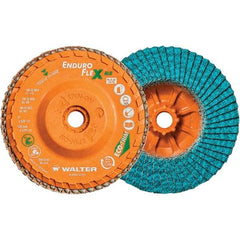 WALTER Surface Technologies - 60 Grit, 5" Disc Diam, 5/8-11 Center Hole, Type 27 Zirconia Alumina Flap Disc - 12,200 Max RPM, Polyester Backing, Arbor Attaching System, Coated - Industrial Tool & Supply