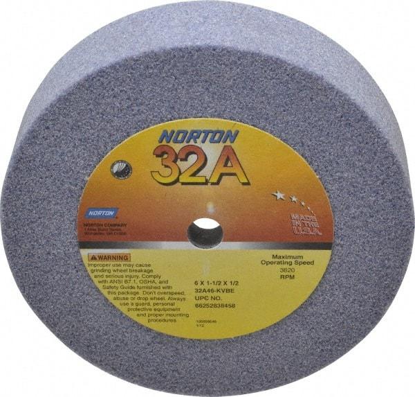 Norton - 6" Diam, 1/2" Hole Size, 1-1/2" Overall Thickness, 46 Grit, Type 6 Tool & Cutter Grinding Wheel - Coarse Grade, Aluminum Oxide, K Hardness, Vitrified Bond, 3,820 RPM - Industrial Tool & Supply