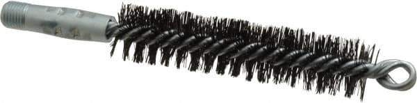 Schaefer Brush - 4-1/2" Brush Length, 1" Diam, Double Stem, Double Spiral Tube Brush - 7-1/2" Long, Tempered Steel Wire, 1/4" NPT Male Connection - Industrial Tool & Supply