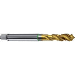 Guhring - M6x1.00 Metric 3 Flute 6H Modified Bottoming Spiral Flute Tap - High Speed Steel, TiN Finish, 80mm OAL, Right Hand Flute, Right Hand Thread, D11, Series 4311 - Exact Industrial Supply