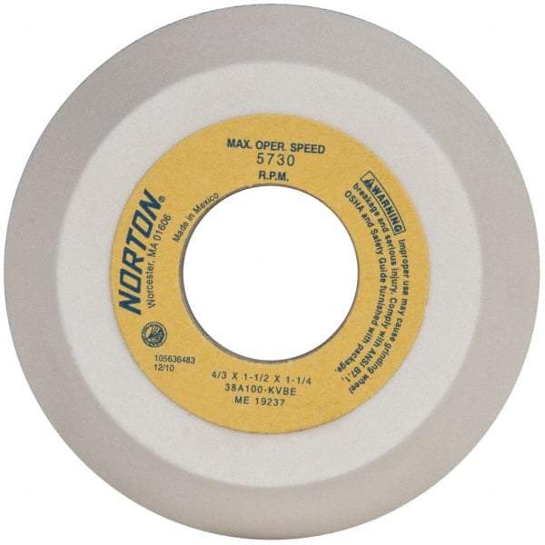 Norton - 4" Diam, 1-1/4" Hole Size, 1-1/2" Overall Thickness, 100 Grit, Type 11 Tool & Cutter Grinding Wheel - Fine Grade, Aluminum Oxide, K Hardness, Vitrified Bond, 5,730 RPM - Industrial Tool & Supply