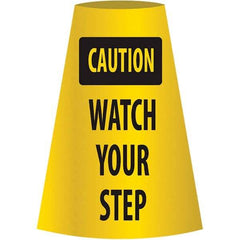 NMC - Caution - Watch Your Step, 21-3/4" Wide x 11" High, Polyethylene Floor Sign - Cone, Black on Yellow, For Restroom, Janitorial & Housekeeping - Industrial Tool & Supply