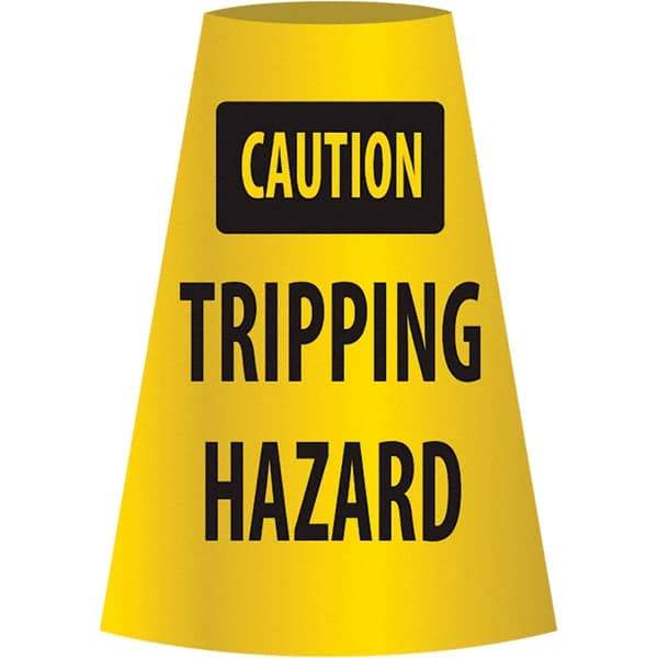 NMC - Caution - Tripping Hazard, 21-3/4" Wide x 11" High, Polyethylene Floor Sign - Cone, Black on Yellow, For Restroom, Janitorial & Housekeeping - Industrial Tool & Supply