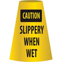 NMC - Caution - Slippery When Wet, 21-3/4" Wide x 11" High, Polyethylene Floor Sign - Cone, Black on Yellow, For Restroom, Janitorial & Housekeeping - Industrial Tool & Supply
