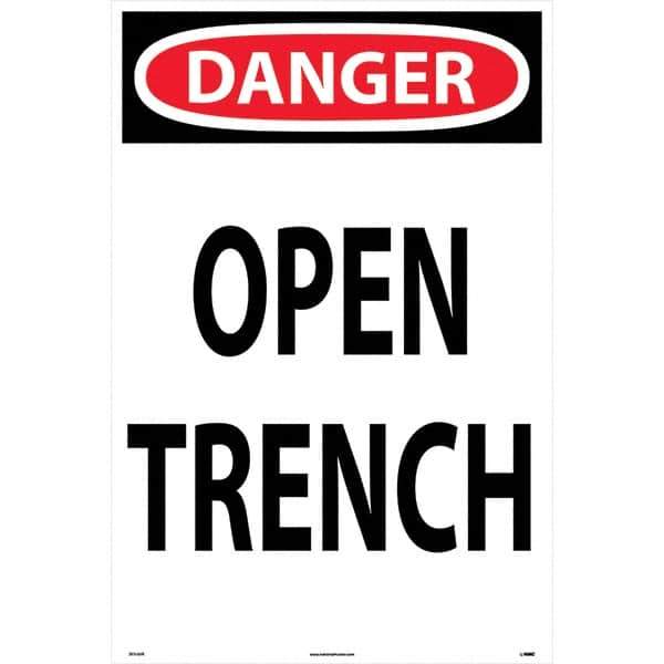 NMC - "Open Trench", 36" Long x 24" Wide, Rigid Plastic Safety Sign - Rectangular, Use for Workplace/Safety - Industrial Tool & Supply
