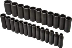 Proto - 25 Piece 1/2" Drive Deep Well Impact Socket Set - 6 Points, 8mm to 36mm Range, Metric Measurement Standard - Industrial Tool & Supply