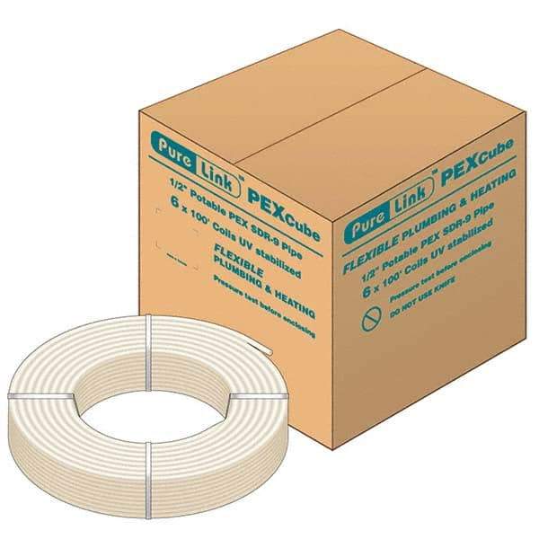 Mueller Industries - 0.475" ID x 5/8" OD, 100' Long, PEX-A Tube - Natural with Red Print, 100 Max psi - Industrial Tool & Supply