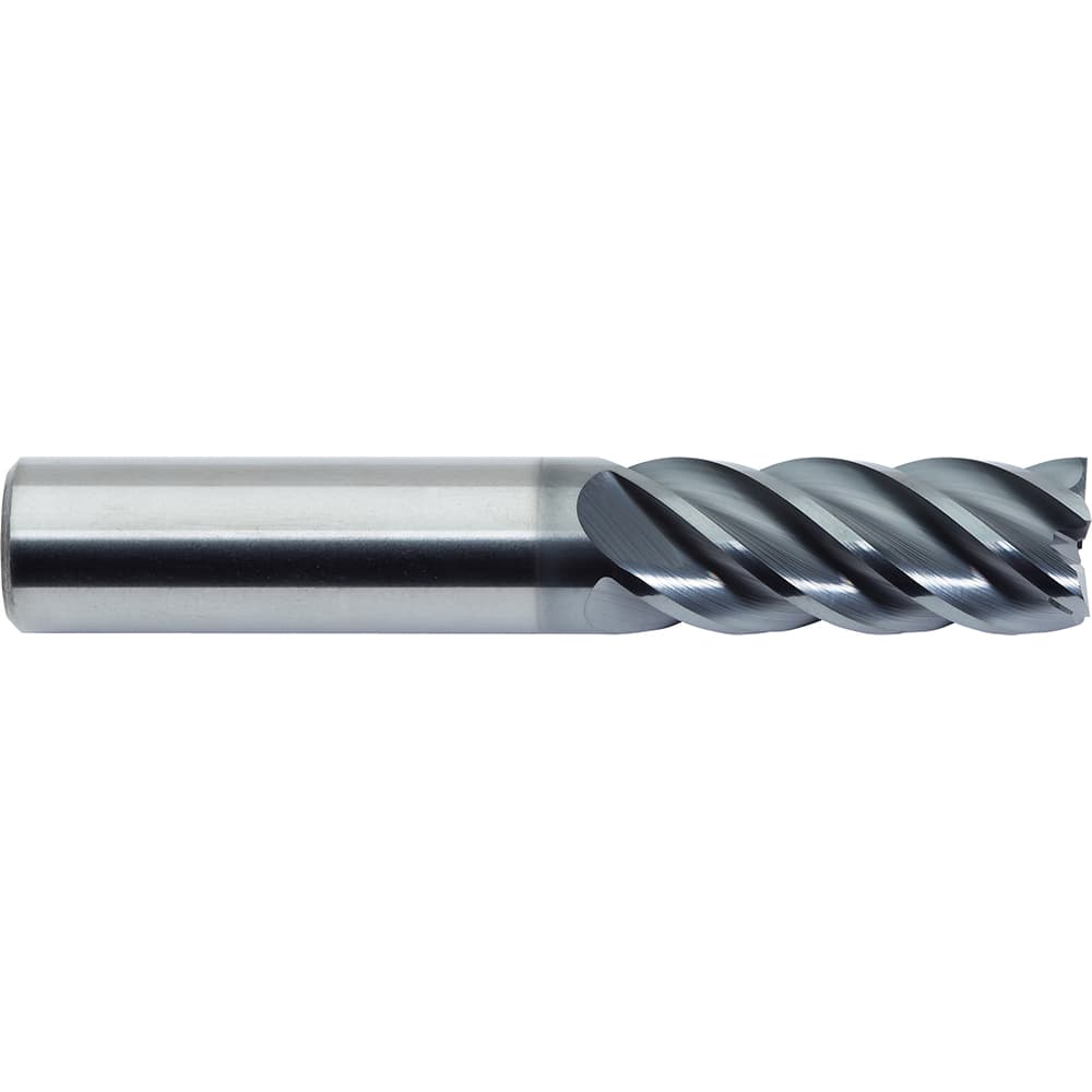 Square End Mill: 3/8'' Dia, 1'' LOC, 3/8'' Shank Dia, 2-1/2'' OAL, 5 Flutes, Solid Carbide Single End, Helical Flute, 40 ° Helix, Centercutting, RH Cut, RH Flute