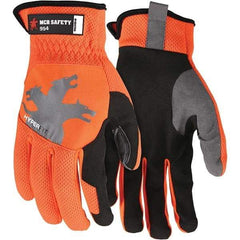 MCR Safety - Size XL Synthetic Suede Work Gloves - For General Purpose, Uncoated, Slip-On Cuff, Full Fingered, Hi-Vis Orange, Paired - Industrial Tool & Supply