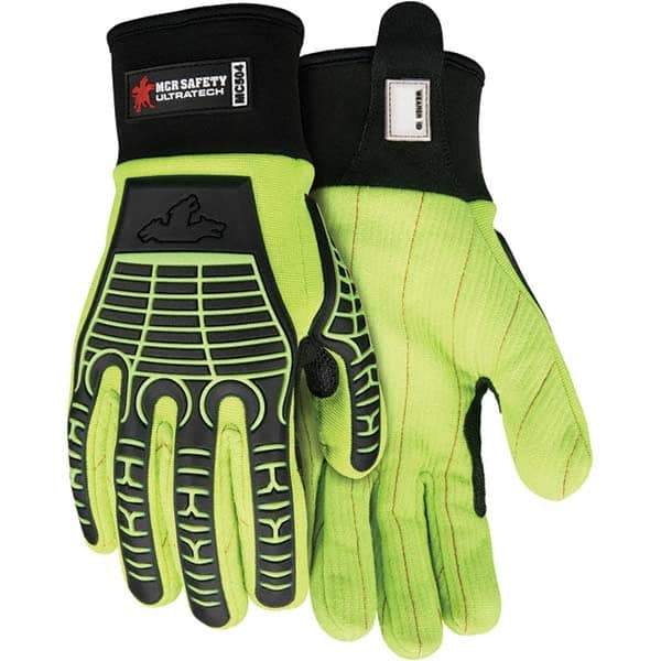 MCR Safety - Size L Canvas Work Gloves - For General Purpose, Uncoated, Slip-On Cuff, Full Fingered, Hi-Vis Lime, Paired - Industrial Tool & Supply
