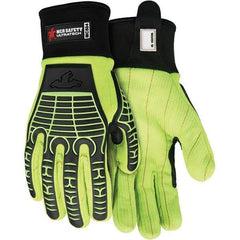 MCR Safety - Size L Canvas Work Gloves - For General Purpose, Uncoated, Slip-On Cuff, Full Fingered, Hi-Vis Lime, Paired - Industrial Tool & Supply
