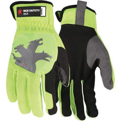 MCR Safety - Size M Synthetic Suede Work Gloves - For General Purpose, Uncoated, Slip-On Cuff, Full Fingered, Hi-Vis Lime, Paired - Industrial Tool & Supply