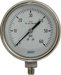 Wika - 4" Dial, 1/4 Thread, 0-60 Scale Range, Pressure Gauge - Lower Connection Mount, Accurate to 1% of Scale - Industrial Tool & Supply