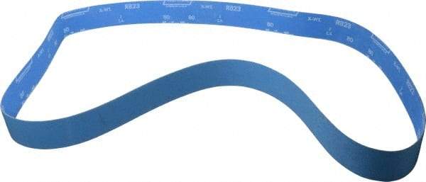 Norton - 2" Wide x 72" OAL, 80 Grit, Zirconia Alumina Abrasive Belt - Zirconia Alumina, Medium, Coated, X Weighted Cloth Backing, Series R823 - Industrial Tool & Supply