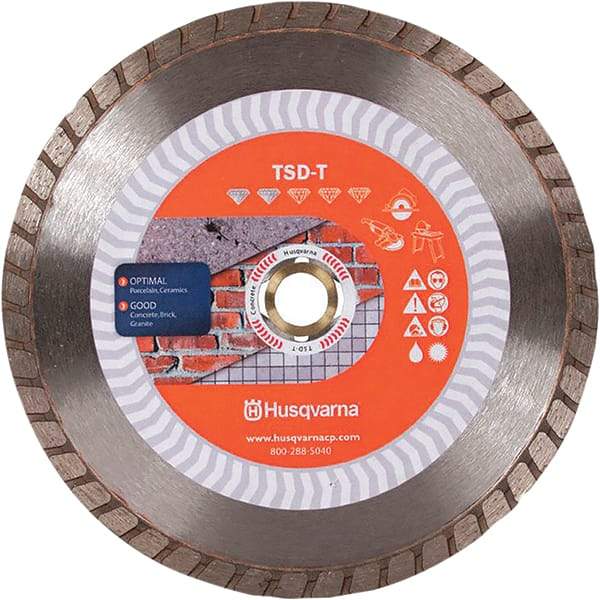 Husqvarna - 7" Diam, 5/8 & 7/8" Arbor Hole Diam, Continuous Edge Tooth Wet & Dry Cut Saw Blade - Diamond-Tipped, Fast Cutting & Smooth Action, Standard Round Arbor - Industrial Tool & Supply