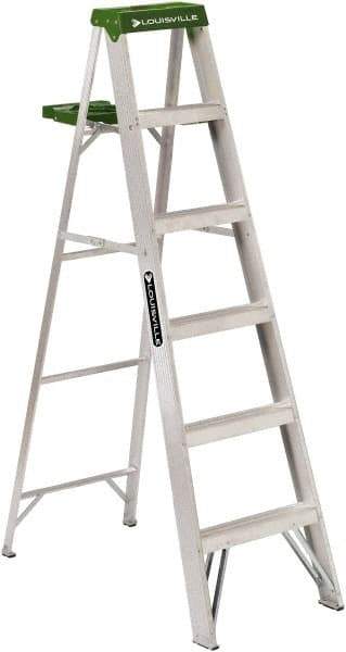 Louisville - 5 Steps, 6' High, Type II Rating, Aluminum Step Ladder - 225 Lb Capacity, 21-13/16" Base Width - Industrial Tool & Supply