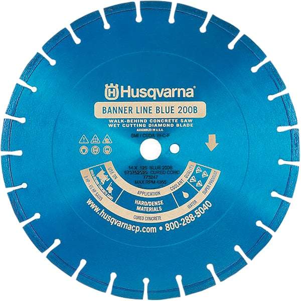 Husqvarna - 14" Diam, 1" Arbor Hole Diam, Continuous Edge Tooth Wet & Dry Cut Saw Blade - Diamond-Tipped, General Purpose Action, Standard Round Arbor - Industrial Tool & Supply