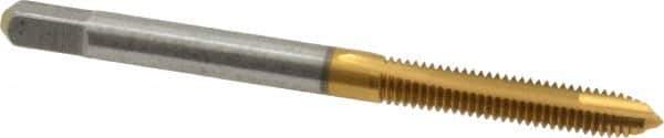 Kennametal - M4x0.70 Metric Coarse, 2 Flute, TiN Finish, High Speed Steel Spiral Point Tap - Plug Chamfer, Right Hand Thread, 2-3/8" OAL, 3/4" Thread Length, 0.168" Shank Diam, 6H Class of Fit, Series 2351T - Exact Industrial Supply