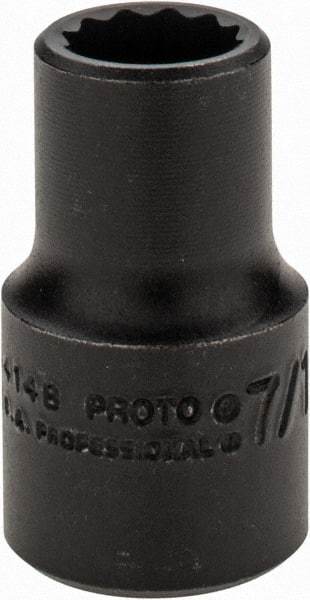 Proto - 7/16", 1/2" Drive, Standard Hand Socket - 12 Points, 1-1/2" OAL, Alloy Steel, Black Finish - Industrial Tool & Supply