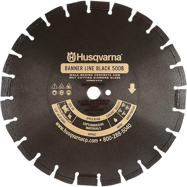 Husqvarna - 24" Diam, 1" Arbor Hole Diam, Continuous Edge Tooth Wet & Dry Cut Saw Blade - Diamond-Tipped, General Purpose Action, Standard Round Arbor - Industrial Tool & Supply