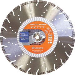 Husqvarna - 14" Diam, 25/32 & 1" Arbor Hole Diam, Continuous Edge Tooth Wet & Dry Cut Saw Blade - Diamond-Tipped, Fast Cutting Action, Standard Round Arbor - Industrial Tool & Supply