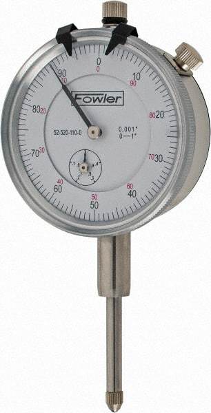 Fowler - 1" Range, 0-100 Dial Reading, 0.001" Graduation Dial Drop Indicator - 2-1/4" Dial, 0.1" Range per Revolution, Revolution Counter - Industrial Tool & Supply