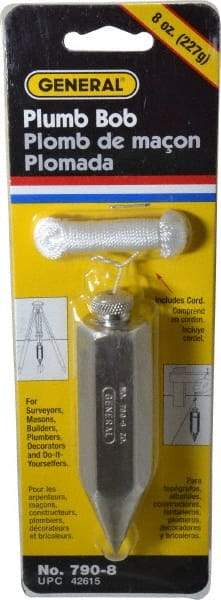 General - 4 Inch Long, 7/8 Inch Diameter Steel Plumb Bob - 8 Ounce - Industrial Tool & Supply