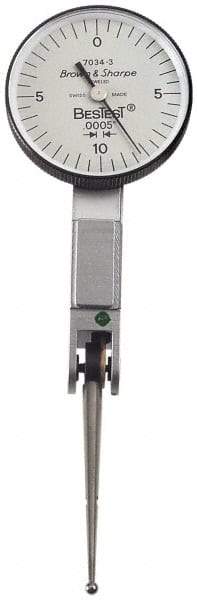 TESA Brown & Sharpe - 0.02 Inch Range, 0.0005 Inch Dial Graduation, Horizontal Dial Test Indicator - 1-1/2 Inch White Dial, 0-10-0 Dial Reading, Accurate to 0.0005 Inch - Industrial Tool & Supply