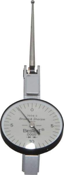TESA Brown & Sharpe - 0.02 Inch Range, 0.0005 Inch Dial Graduation, Horizontal Dial Test Indicator - 1 Inch White Dial, 0-10-0 Dial Reading, Accurate to 0.0005 Inch - Industrial Tool & Supply