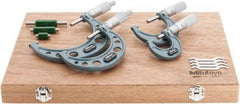 Mitutoyo - 0 to 4" Range, 4 Piece Mechanical Outside Micrometer Set - 0.0001" Graduation, 0.0001" Accuracy, Friction Thimble, Carbide Tipped Face - Industrial Tool & Supply