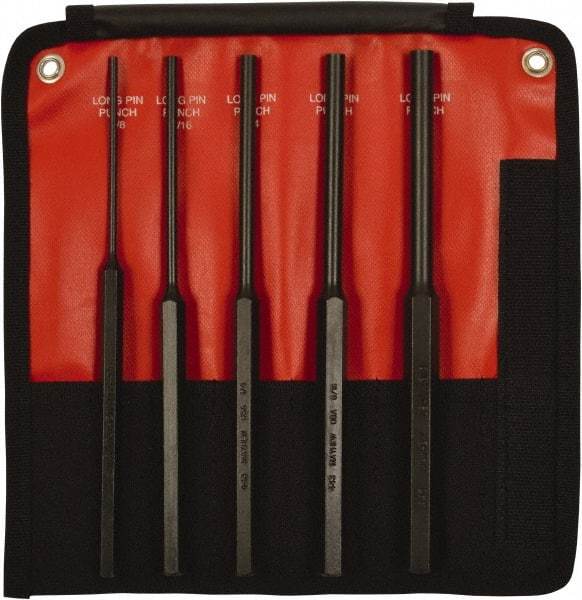 Mayhew - 5 Piece, 1/8 to 3/8", Pin Punch Set - Hex Shank, Steel, Comes in Kit Bag - Industrial Tool & Supply