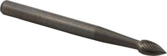 M.A. Ford - 1/8" Cut Diam, 1/8" Shank Diam, Flame Head Fine Cut Burr - Carbide, Radius End, 1/4" LOC, 1-1/2" OAL - Industrial Tool & Supply