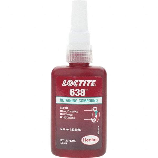 Loctite - 50 mL, Green, High Strength Retaining Compound - Series 638 - Industrial Tool & Supply