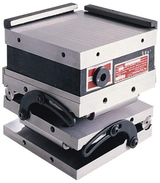 Suburban Tool - 6" Long x 6" Wide x 5-3/8" High, Compound, Standard Pole, Steel Sine Plate & Magnetic Chuck Combo - 0.0002" Tolerance, Square to 0.0002", (2) Hardened & Ground Rails, (2) Locking Straps & Handle - Industrial Tool & Supply