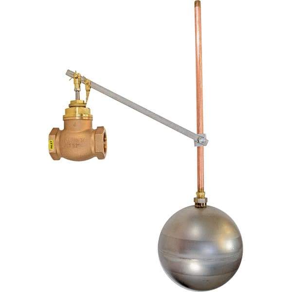 Control Devices - 1-1/2" Pipe, Brass & Bronze, Globe Pattern-Single Seat, Mechanical Float Valve - 100 psi, FIP x FIP End Connections - Industrial Tool & Supply