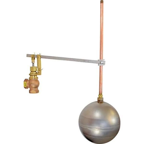Control Devices - 1/2" Pipe, Brass & Bronze, Angle Pattern-Single Seat, Mechanical Float Valve - 100 psi, FIP x FIP End Connections - Industrial Tool & Supply