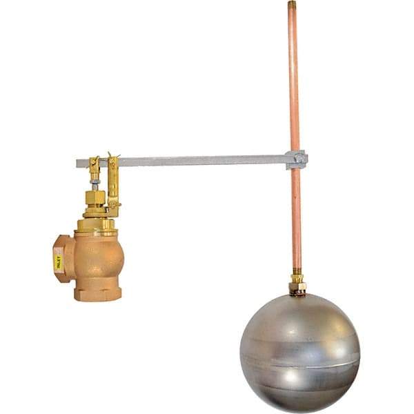 Control Devices - 1-1/4" Pipe, Brass & Bronze, Angle Pattern-Single Seat, Mechanical Float Valve - 100 psi, FIP x FIP End Connections - Industrial Tool & Supply