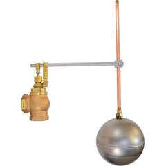 Control Devices - 1-1/4" Pipe, Brass & Bronze, Angle Pattern-Single Seat, Mechanical Float Valve - 100 psi, FIP x FIP End Connections - Industrial Tool & Supply