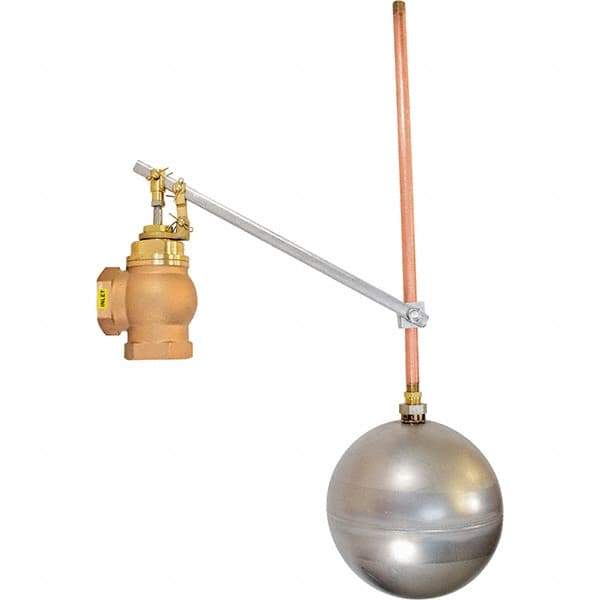Control Devices - 1-1/2" Pipe, Brass & Bronze, Angle Pattern-Single Seat, Mechanical Float Valve - 100 psi, FIP x FIP End Connections - Industrial Tool & Supply