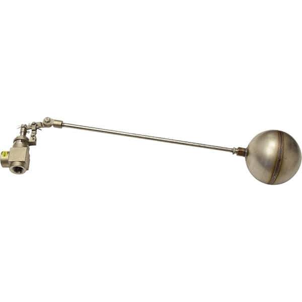 Control Devices - 1/2" Pipe, Stainless Steel, Angle Pattern-Double Seat, Mechanical Float Valve - 100 psi, FIP End Connections - Industrial Tool & Supply