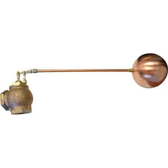 Control Devices - 2" Pipe, Brass & Bronze, Angle Pattern-Double Seat, Mechanical Float Valve - 75 psi, FIP End Connections - Industrial Tool & Supply