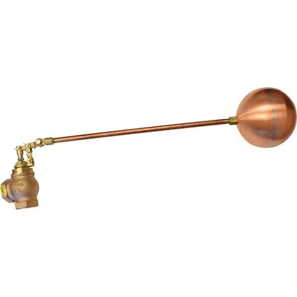Control Devices - 1-1/2" Pipe, Brass & Bronze, Angle Pattern-Double Seat, Mechanical Float Valve - 100 psi, FIP End Connections - Industrial Tool & Supply